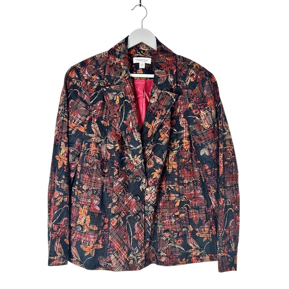 Coldwater Creek Blazer Jacket Womens W18 Black Red Floral Plaid‎ mixed print